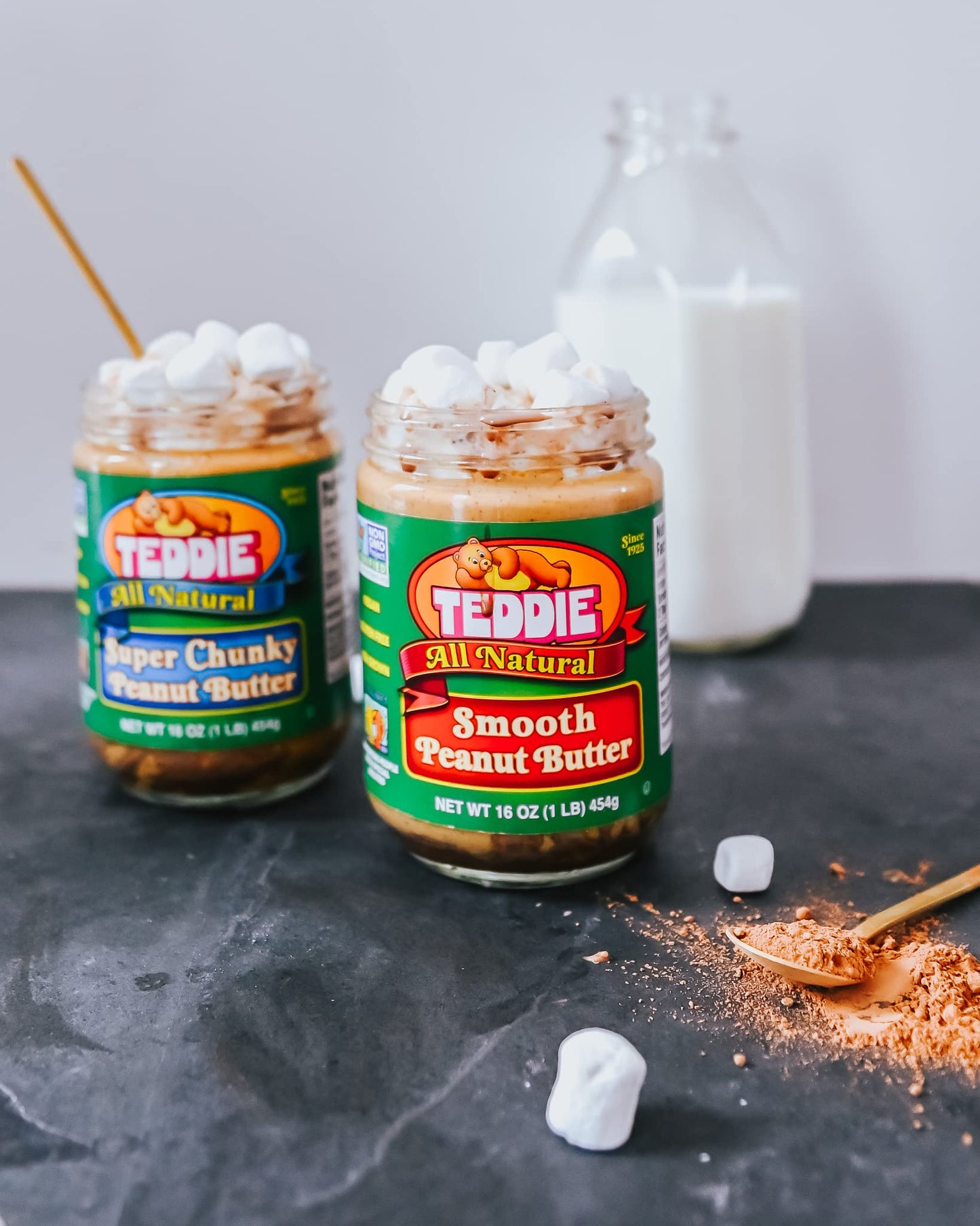 Teddie All Natural Peanut Butter Smooth 3pk gluten Free & Vegan 16 Ounce glass (Smooth Pack of 3)
