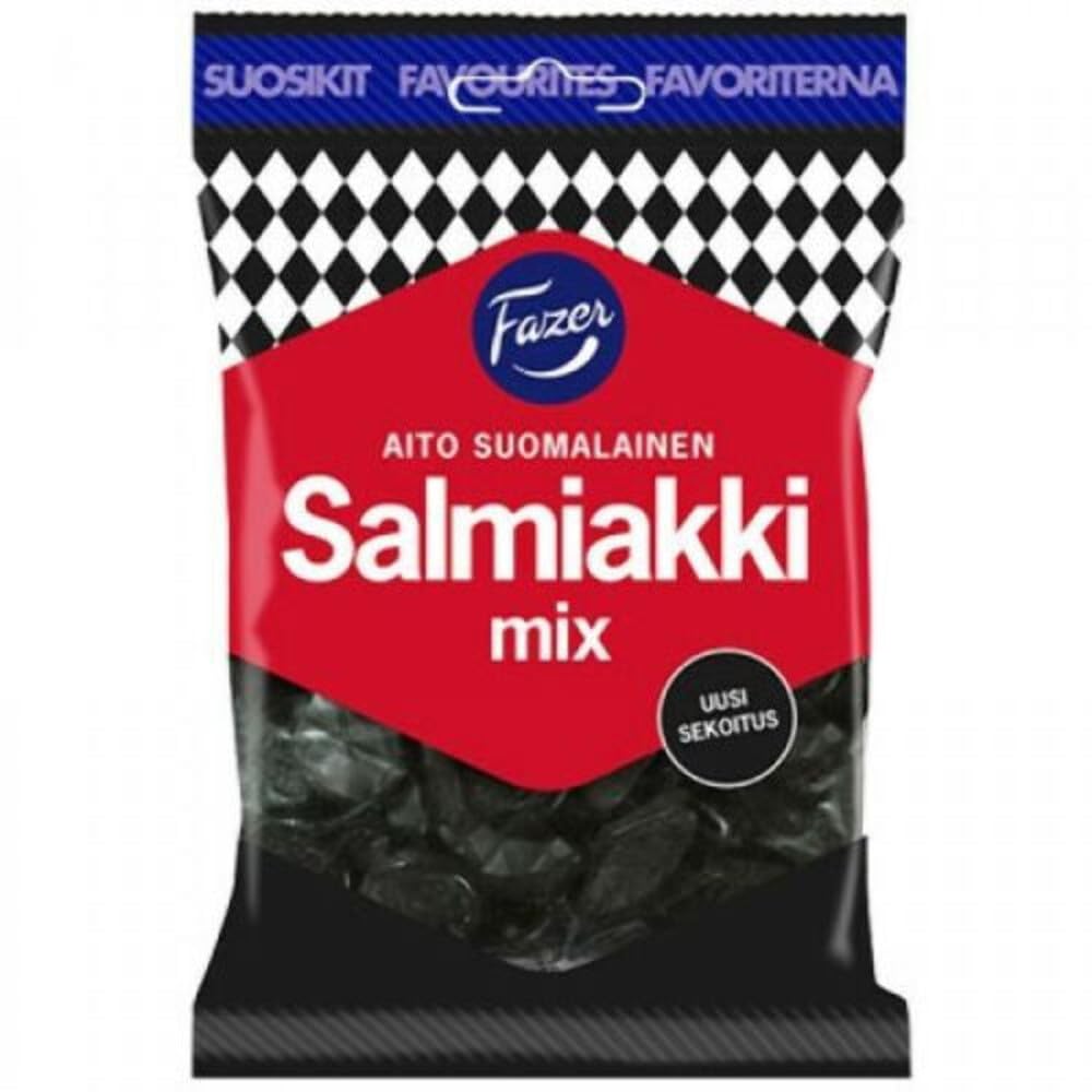 Fazer Salmiakki Mix Gummy Candy, Chewy Salty Liquorice, 180g, Black