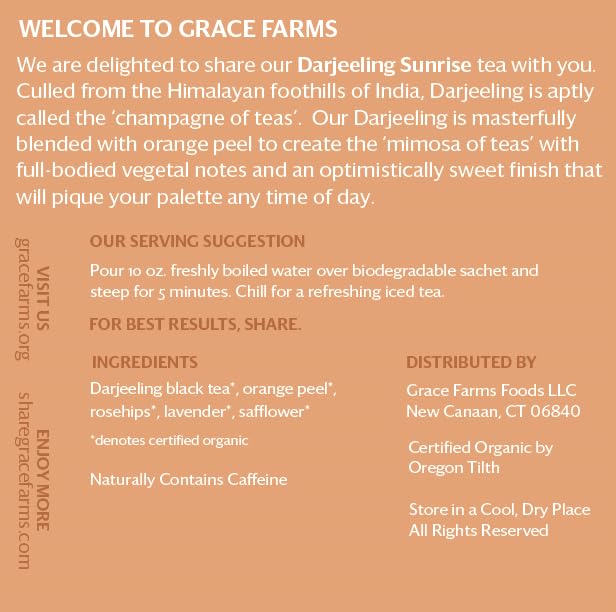 Grace Farms Organic Darjeeling Sunrise Black Tea, 16 Pyramid Sachets, Fairtrade, Kosher, Orange Flavor