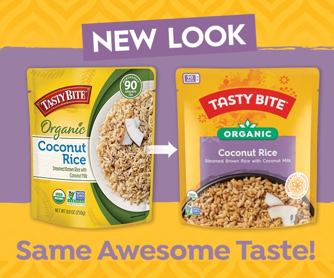 Tasty Bite Organic Coconut Rice, 8.8 Ounce, Pack Of 6, Ready To Eat, Microwavable, Vegan, Gluten-Free