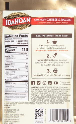 Idahoan Smokey Cheese & Bacon Mashed Instant Potato Mix Flakes, 4 oz, 3 Pack