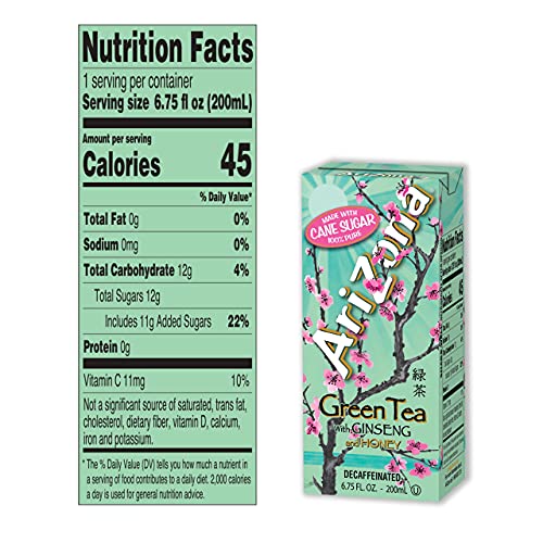 AriZona Green Tea with Ginseng and Honey, 6.75 Fl Oz, Pack of 32, Tetra Box