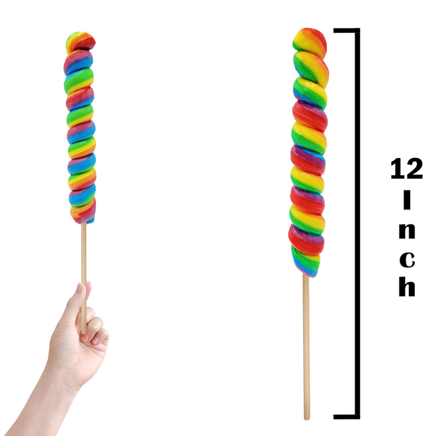 The Dreidel Company Jumbo Rainbow Twist Swirl Lollipop, Mixed Fruit Flavor, 12 Inch, 2-Pack, Multi Color