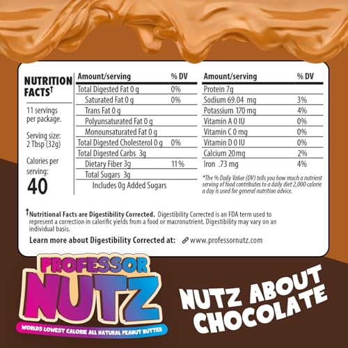 Professor Nutz Organic Peanut Butter- Low Calorie, Nut Butter, Natural Peanut Butter, Natural Fiber, Healthy Peanuts, Great Source Of Protein, 30 Essential Vitamins - 12.41 Oz, 2 Pack Original (Chocolate, Pack Of 2)
