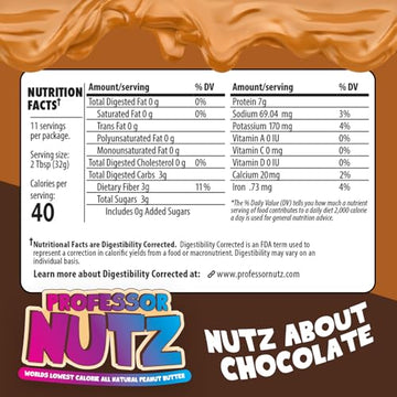 Professor Nutz Organic Peanut Butter- Low Calorie, Nut Butter, Natural Peanut Butter, Natural Fiber, Healthy Peanuts, Great Source Of Protein, 30 Essential Vitamins - 12.41 Oz, 2 Pack Original (Chocolate, Pack Of 2)