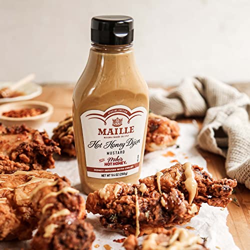 Maille x Mike's Hot Honey Special Edition Savory-Sweet Condiment with a Spicy Kick Hot Honey Dijon Mustard Gluten-Free, Shelf-St