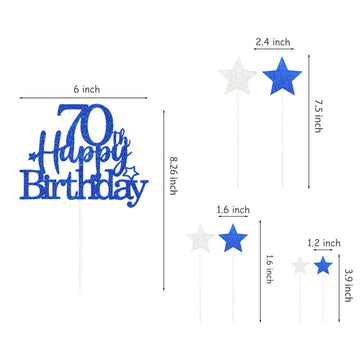 Pargleev Glittery 70Th Happy Birthday Cake Topper With Star,Personalised 70 Birthday Cake Toppers Party Decorations Party Suppli