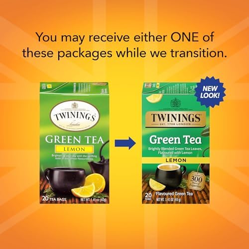 Twinings Green Tea with Lemon Individually Wrapped Bags, 20 Count (Pack of 6), Zesty Citrus Aroma & Flavour, Caffeinated, Enjoy