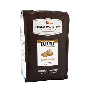 Fresh Roasted Coffee, Caramel Flavored Coffee, 5 Lb (80 Oz), Medium Roast, Kosher, Whole Bean