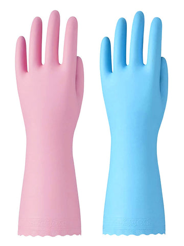Bamllum 2 Pairs Reusable Cleaning Gloves - Latex Free Kitchen Cleaning Gloves With Cotton Liner- Household Dishwashing Gloves, N