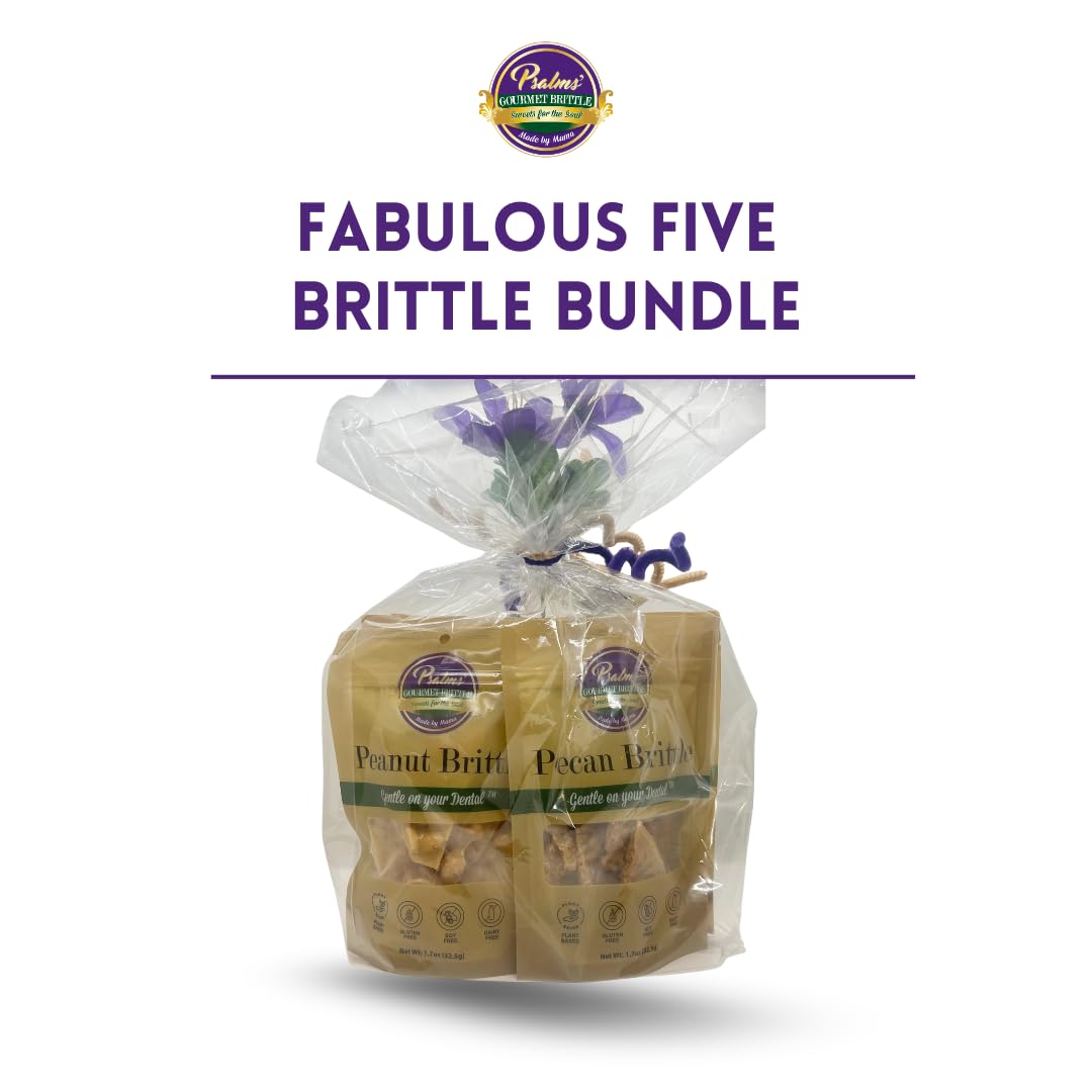 Psalms Brittle Fabulous Five Bundle | Pecan, Peanut And Mixed Nuts Brittle | Gluten Free, Light And Crispy, Teeth Friendly, Home
