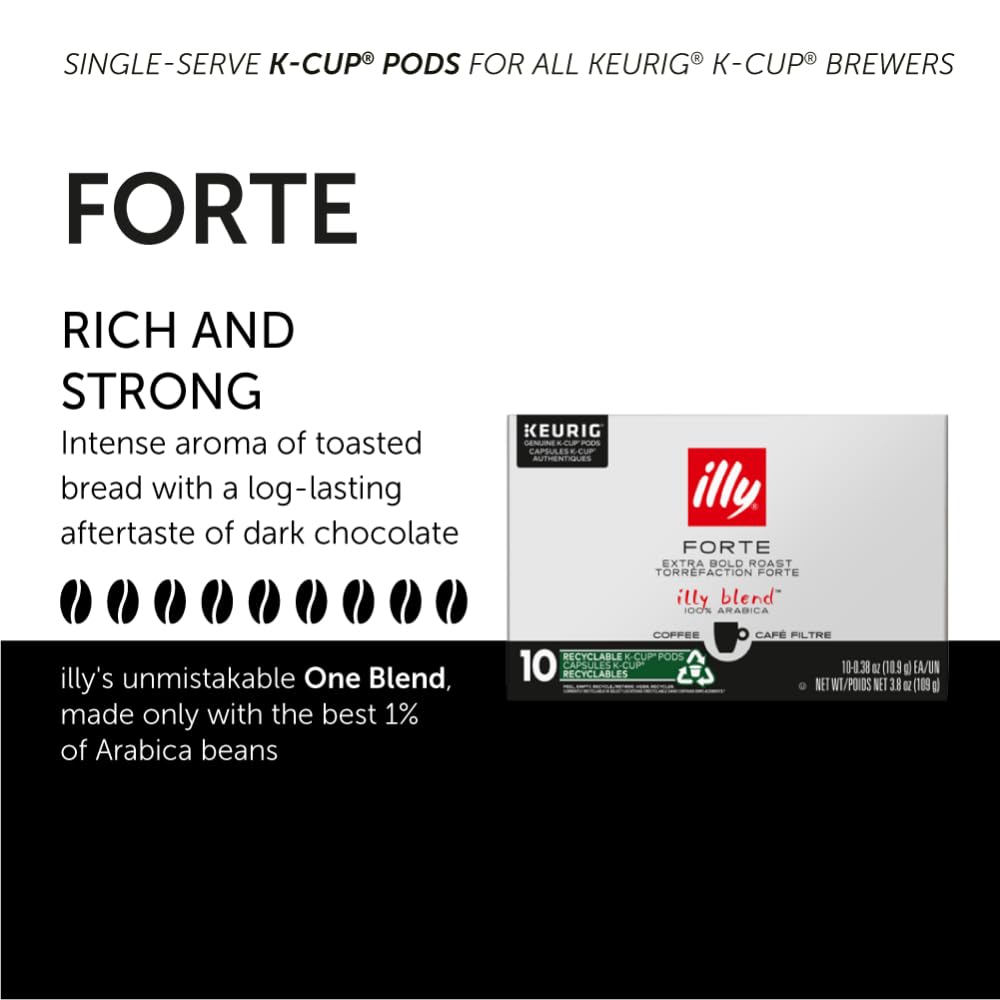 Illy Coffee K Cups - Coffee Pods For Keurig Coffee Maker - Forte Dark Roast - Toasted Bread & Dark Chocolate - Rich, Flavorful &