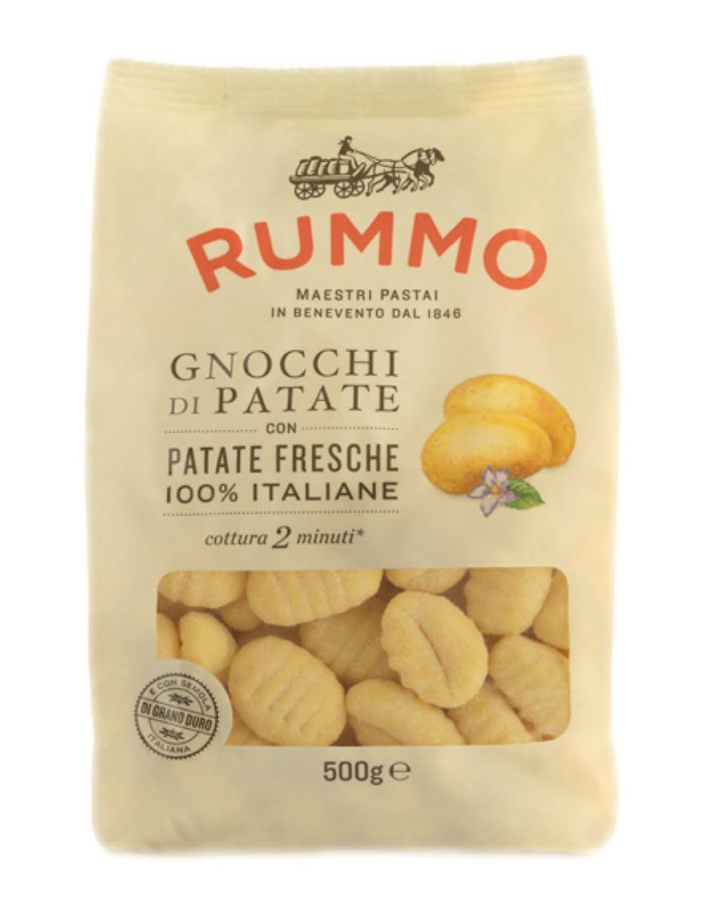 Rummo Gnocchi Di Patate - Potato Gnocchi Pasta, Organic Potatoes, Dry Italian Pasta, Durum Wheat Noodles, Potato Dumplings - 17.