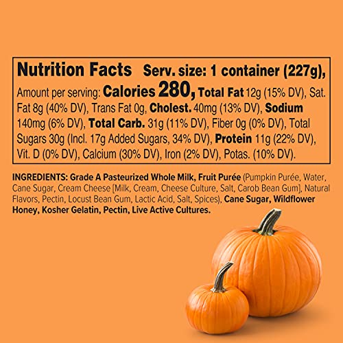 Noosa Yoghurt, Pumpkin, Whole Milk Yogurt, Grade-A Pasteurized, Gluten Free, Probiotic, 8 Ounce