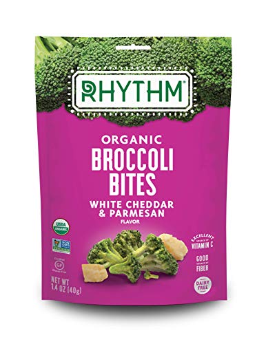Rhythm Superfoods Crunchy Broccoli Bites, White Cheddar & Parmesan, Organic & Non-Gmo, 1.4 Oz, Vegan/Gluten-Free Vegetable Super