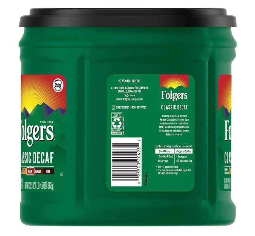 Folgers Ground Decaf Medium Roast Coffee, 33.9 Ounce, Pack of 1, Model TS0417-A700ML-M1940