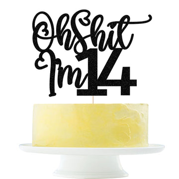 Black flash Oh Shit I'm 14 Cake Topper, Happy 14th Birthday/Cheers to 14 Years/Sweet 14, Funny 14th Birthday Party Decorations S