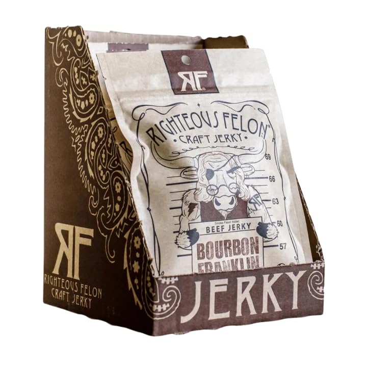 Righteous Felon Beef Jerky - Bourbon Franklin Flavor - All-Natural, Low-Sugar, High-Protein - 2 Ounce (Pack of 8)