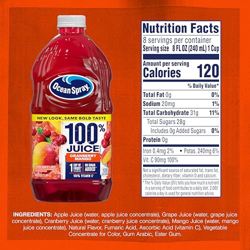 Ocean Spray 100% Juice Cranberry Mango Juice Blend  64 Fl Oz Bottle (Pack of 1)
