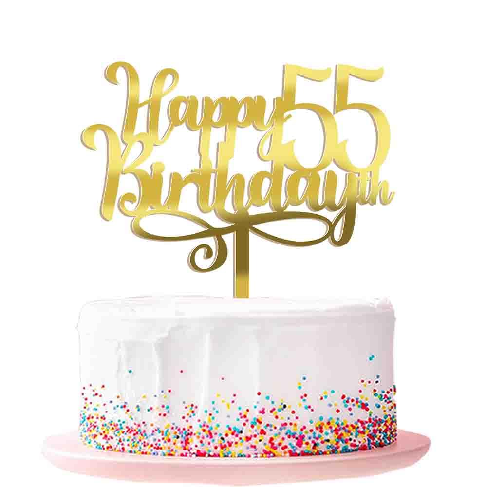 Happy 00Th Birthday Cake Topper, 00 Birthday Party Cake Decorations (Acrylic Gold, 55Th)
