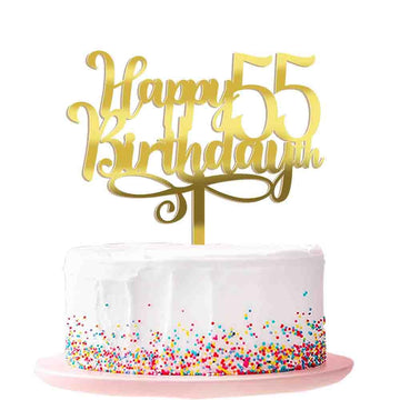 Happy 00Th Birthday Cake Topper, 00 Birthday Party Cake Decorations (Acrylic Gold, 55Th)