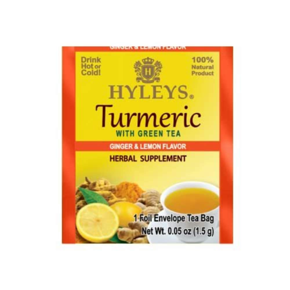HYLEYS Turmeric Green Tea with Ginger & Lemon - Natural Antioxidant Blend - 25 Count Tea Bags