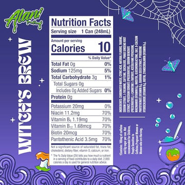 Alani Nu WITCHES BREW  Low Calorie Energy Drinks  100mg Caffeine  Biotin  B Vitamins  Zero Sugar  10 Calories or Less  8 Fl Oz Cans  12 Pack