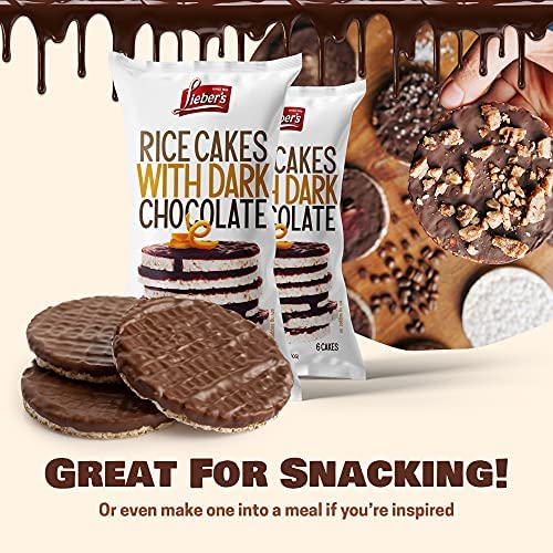 Liebers Dark Chocolate Rice Cakes, Kosher Certified Dairy Free, Gluten Free Snack (Dark Chocolate) Pack Of 6
