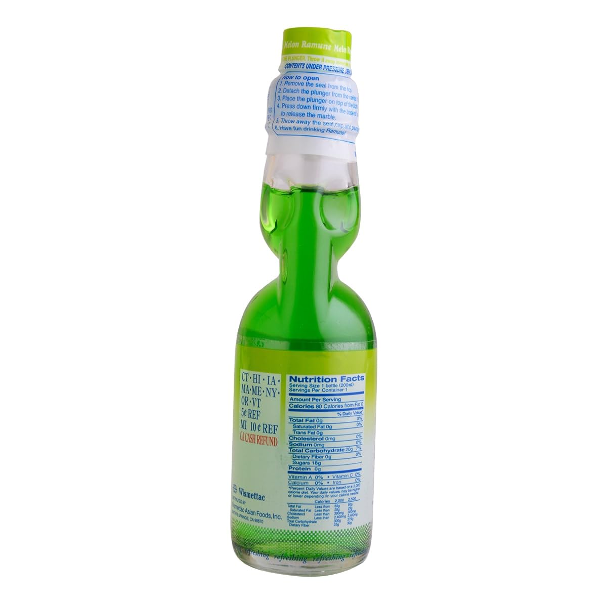 Shirakiku Ramune Drink, Melon, Carbonated Marble Soft Drink of Japan 6.76 oz (Pack of 6)