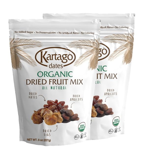 Organic Dried Fruit Mix (Dates, Apricots, Figs) - Vegan, Kosher, Gluten Free, No Added Sugar - Healthy Natural Snacks - 8oz (2-p