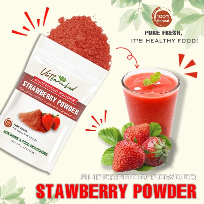 Strawberry Powder 2.47 Oz (70G) Vietfarmfood: Freeze-Dried Extracted From 100% Pure, Sugar-Free. Used To Mix Mixed Drinks Fresh