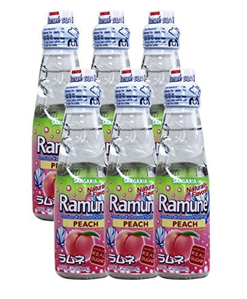 Sangaria Ramune Peach Soda, 6.76 Fl Oz (Pack of 6)