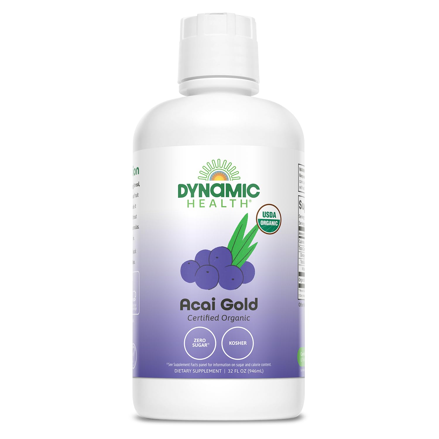 Dynamic Health Acai Gold | Organic Acai 100% Juice | Vegetarian, No Gluten or BPA, Dietary nutrition product | 32oz, 32 Serv