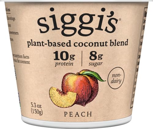 siggis Plant-Based Coconut Blend, Peach, 5.3 oz. Cup - Single Serving Dairy Free Snack, More Protein Than Sugar