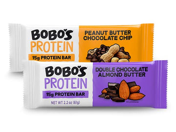 Bobo'S Protein Bar Variety Pack, Chocolate Chip Peanut Butter (6 Bars) And Double Chocolate Almond Butter (6 Bars)