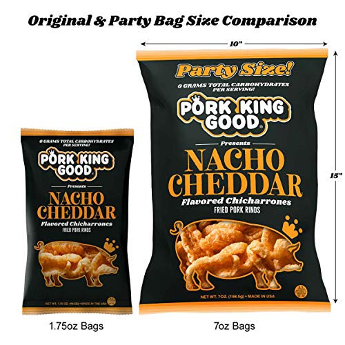 Pork King Good Nacho Cheddar Pork Rinds 7 OZ FAMILY SIZE (Chicharrones - Keto Snacks)