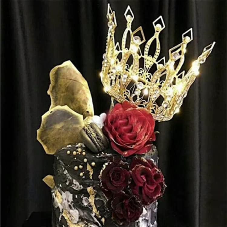 Gold Rhinestone Crown Cake Topper Birthday Party Wedding Decor Supply For Women Lady Girl Bridal Wedding Themed Baby Shower Deco