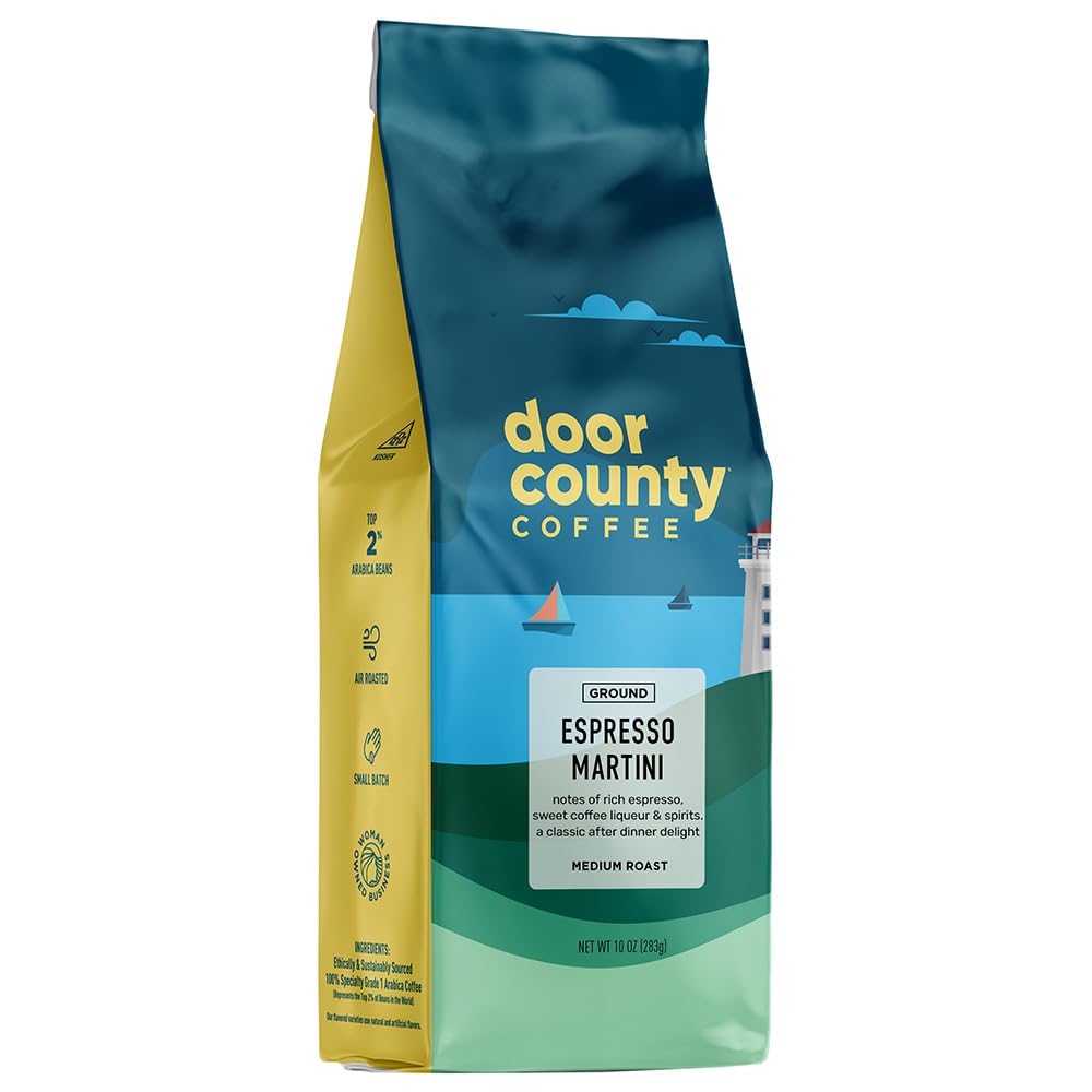 Door County Coffee Espresso Martini Flavored Ground Coffee, Medium Roast, 10 oz Bag, 100% Specialty Arabica