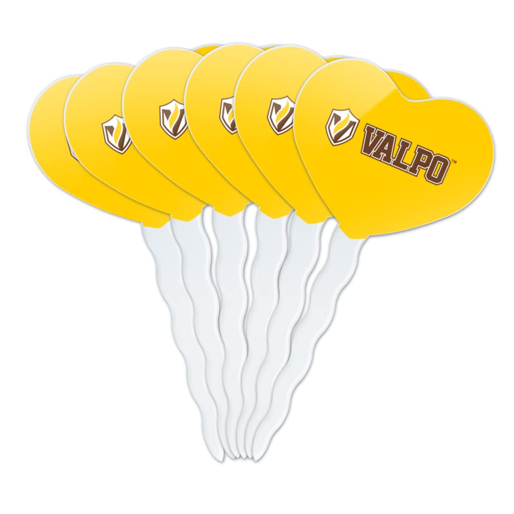 GRAPHICS & MORE Acrylic Cupcake Picks Toppers Set of 6 - Valparaiso University Secondary Logo Heart Decoration