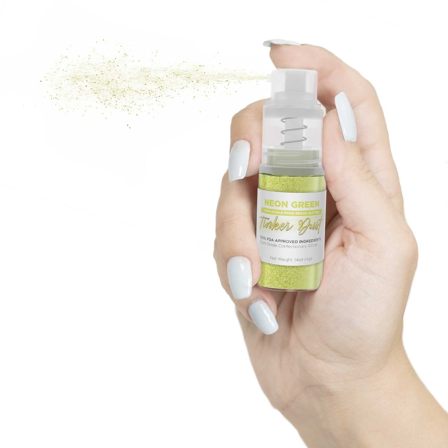 Tinker Dust - Neon Green (4G, 1X Mini Pump) Edible Glitter For Desserts, Beverages, Cupcakes, Cake Pops And Cookies By Bakell