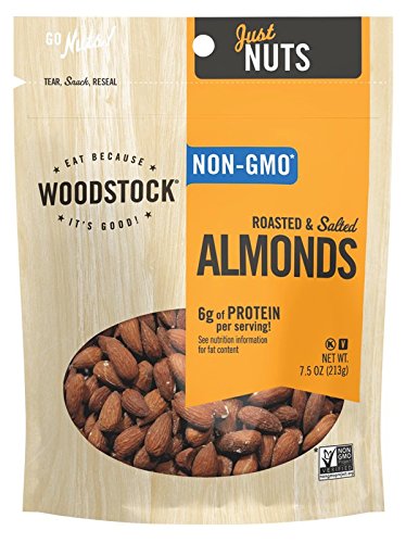 Woodstock Almonds - Whole - Roasted - Salted - Case Of 8 - 7.5 Oz.