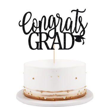 LVEUD Congrats Grad Cake Topper, Black Cardboard Graduation Decoration for 2025 Party