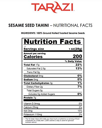 Tarazi Natural Tahini 2 Pound Glass Jar Non-Gmo Gluten-Free No-Preservatives Vegan Kosher Porduct Of California