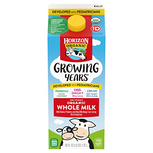 Horizon Organic Growing Years Whole Milk, High Vitamin D Organic Milk for Growing Kids with DHA Omega-3, Choline, and Prebiotics