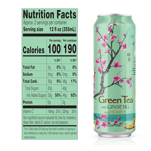 AriZona Green Tea with Ginseng & Honey, 22 Fl Oz Big Can, Pack of 12 - Refreshing Herbal Beverage, Perfect for On-the-Go Enjoyment