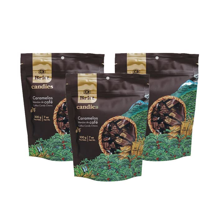 Caf   Britt - Costa Rican Coffee Candy Chews (200 g.) (3-Pack) (50 units per pack) (Individually Wrapped) - 100% Gourmet Coffee 