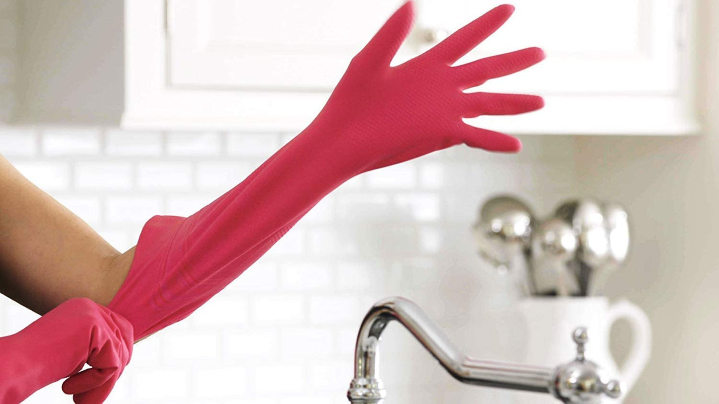 Casabella Premium Waterblock Cleaning Gloves - 2 Pair (4 Gloves) Pink - (Medium)