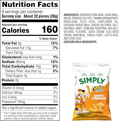 Cheetos Cheese Snacks, Simply White Cheddar Puffs, 8 oz
