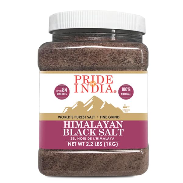 Pride Of India Himalayan Black Rock Salt, Fine Grind, 2.2 lb (Pack of 6), 84+ Minerals, Ideal for Cooking and Bathing