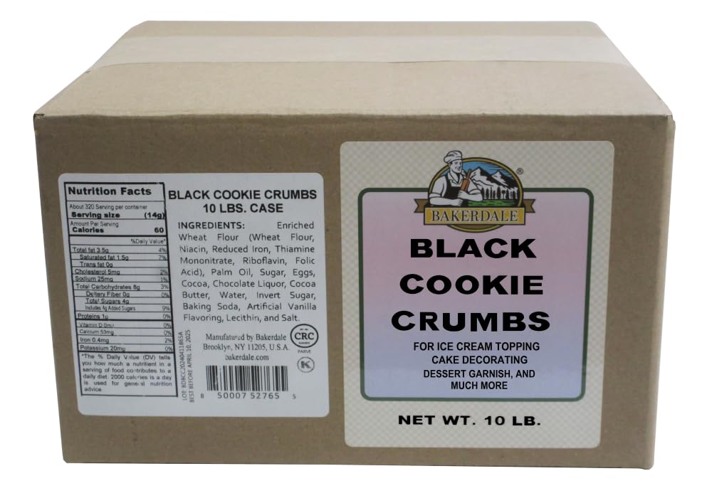 Bakerdale Black Cookie Crumbs Chocolate Dirt for Crust, Garnish, and Toppings, 10 Lbs. Box